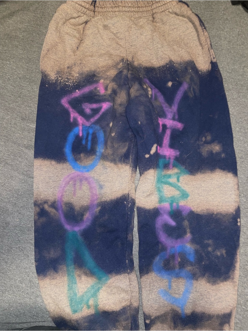 Fruit of the loom Tie-Dye Sweatpants with Neon Graffiti Design size small